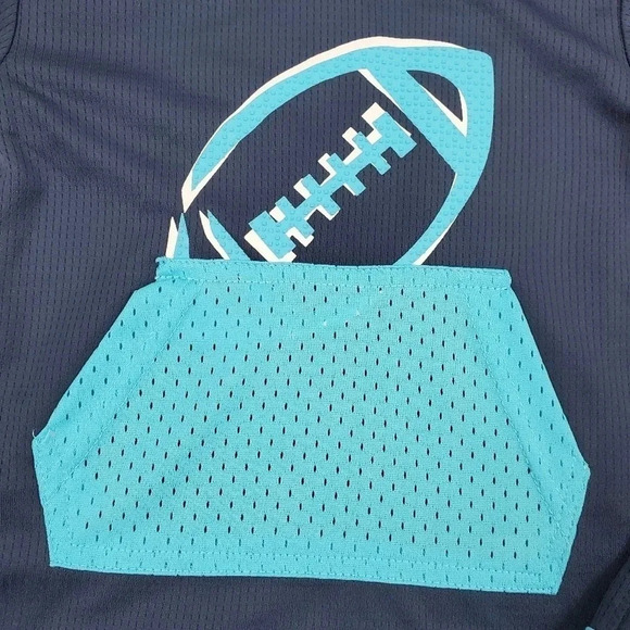 12m Boys FOOTBALL Blue Athletic Short Sleeve Hooded Tshirt and Short Set - Picture 5 of 7